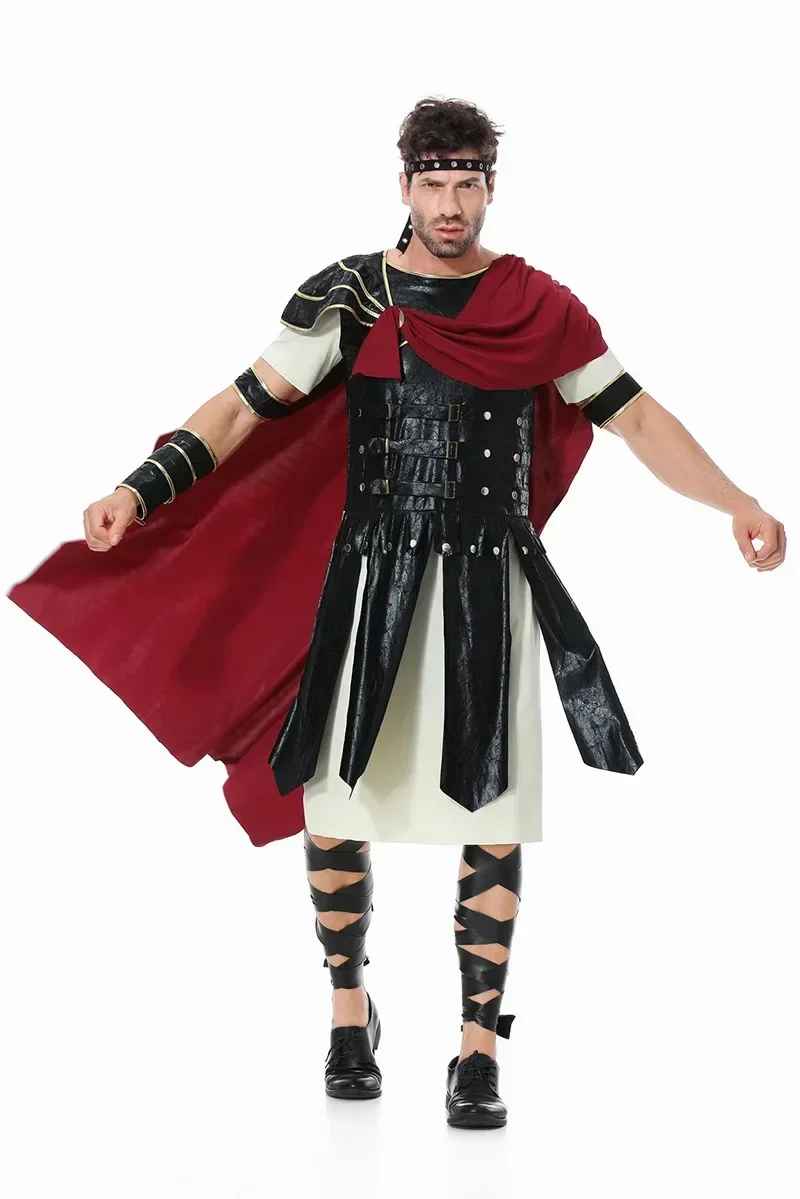 Halloween Costumes, Woman & Men's Roman Gladiator Warrior Costume, Medieval Knight Halloween Outfit, Royal Soldier Cosplay Cloak for Adult Carnival Dress Up