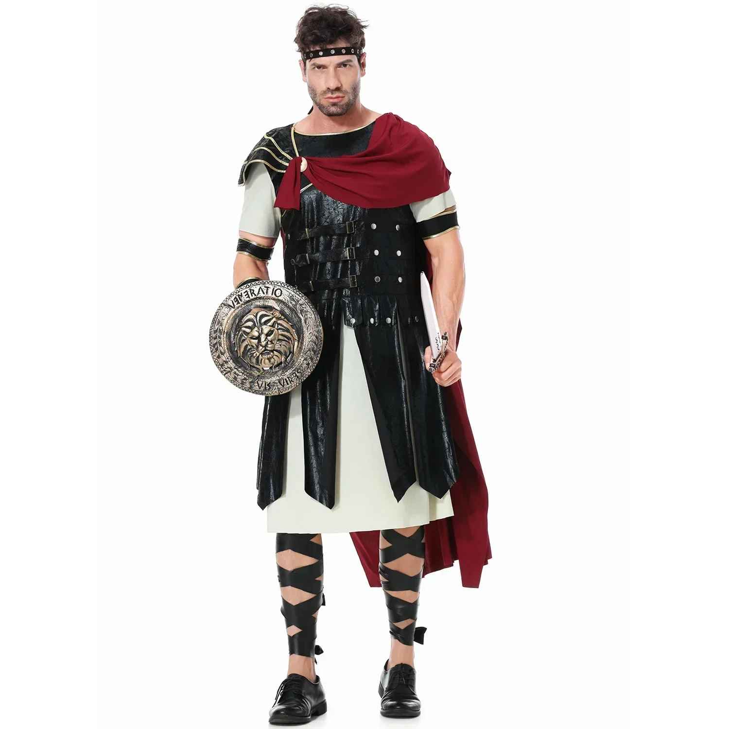 Halloween Costumes, Woman & Men's Roman Gladiator Warrior Costume, Medieval Knight Halloween Outfit, Royal Soldier Cosplay Cloak for Adult Carnival Dress Up