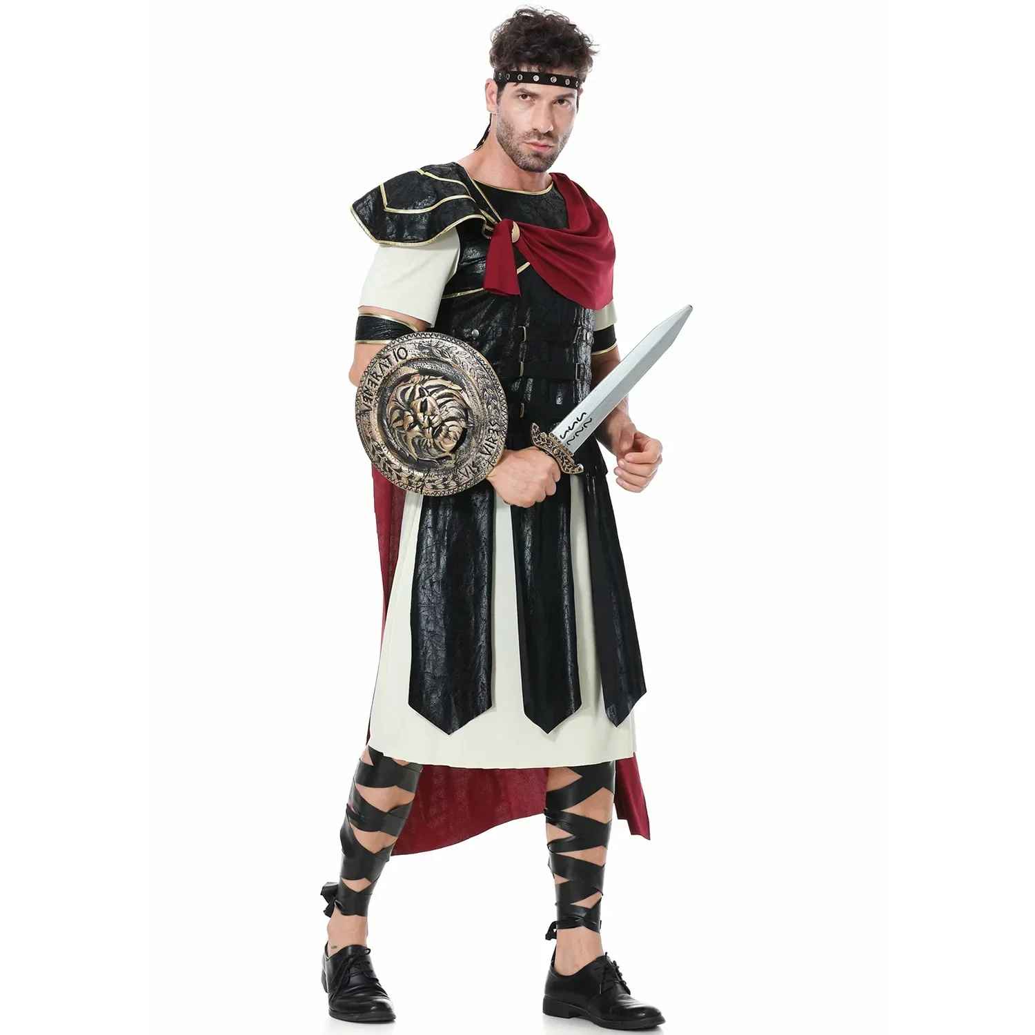 Halloween Costumes, Woman & Men's Roman Gladiator Warrior Costume, Medieval Knight Halloween Outfit, Royal Soldier Cosplay Cloak for Adult Carnival Dress Up