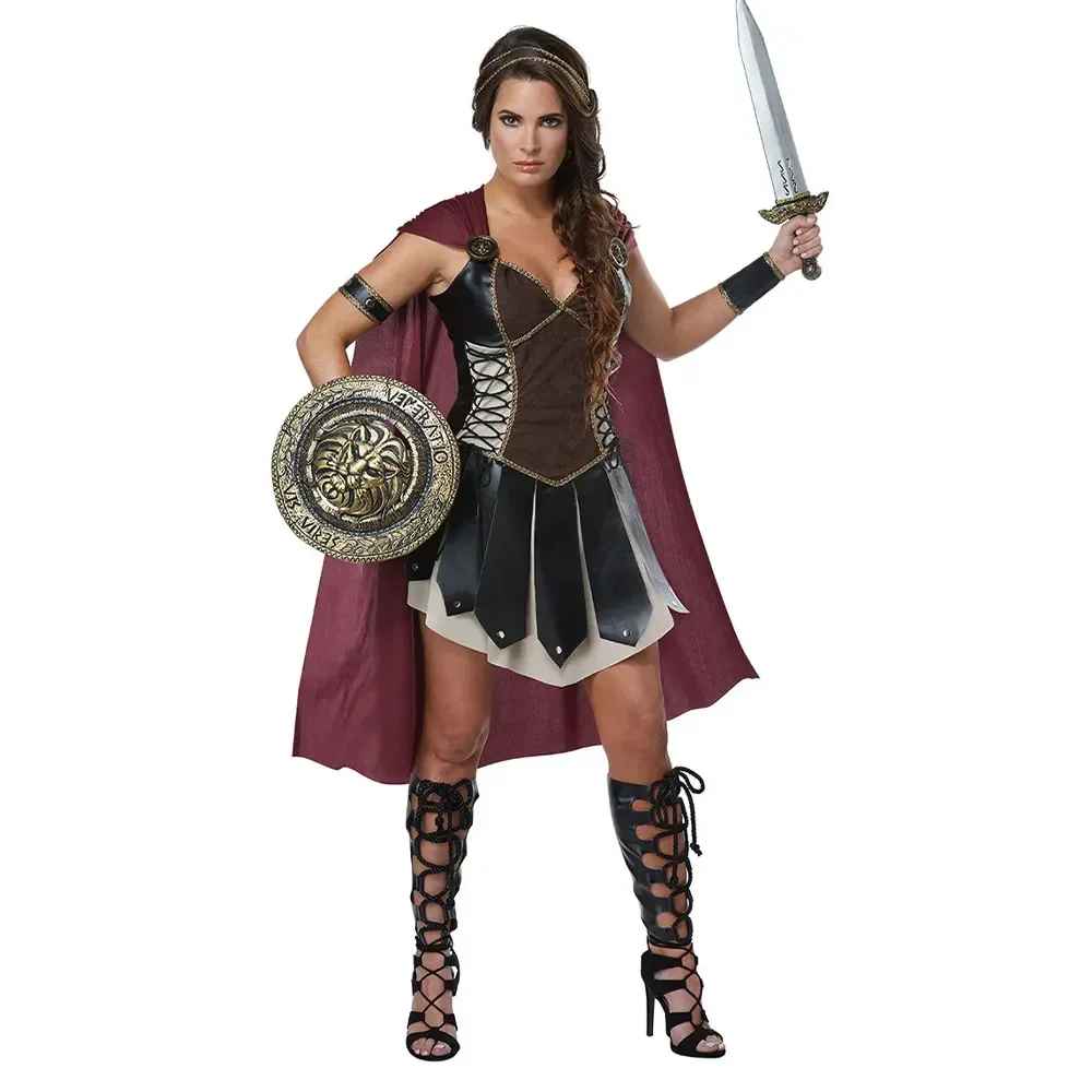Halloween Costumes, Woman & Men's Roman Gladiator Warrior Costume, Medieval Knight Halloween Outfit, Royal Soldier Cosplay Cloak for Adult Carnival Dress Up