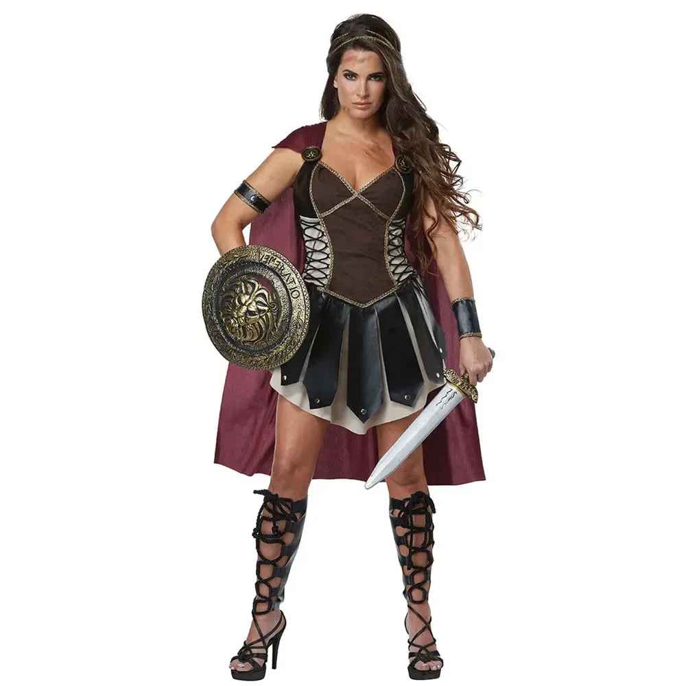 Halloween Costumes, Woman & Men's Roman Gladiator Warrior Costume, Medieval Knight Halloween Outfit, Royal Soldier Cosplay Cloak for Adult Carnival Dress Up