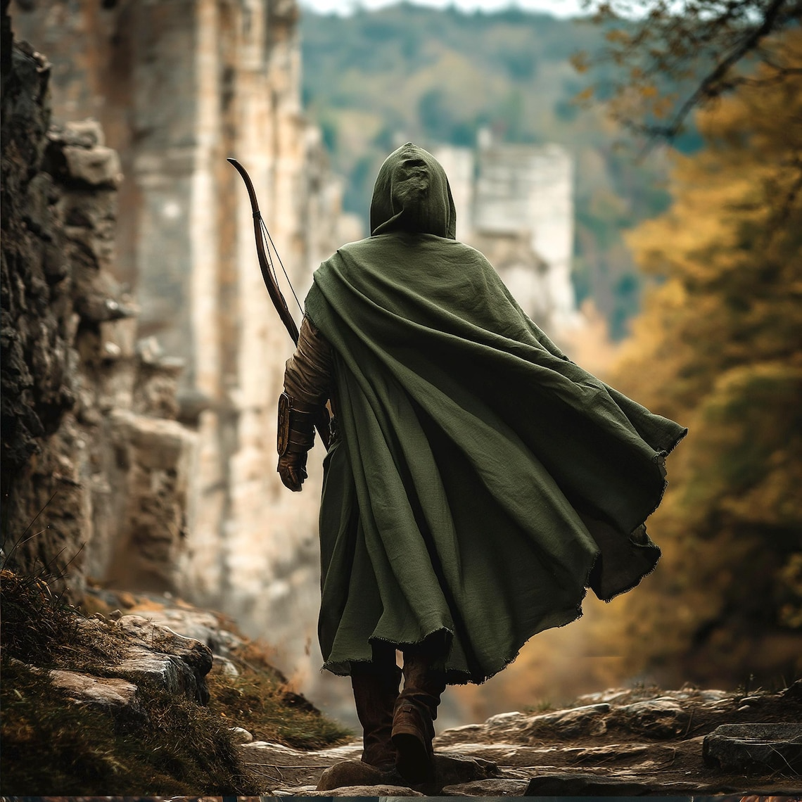 Medieval Cloak, Ranger Cosplay Costume, LARP Accessories, Renaissance Cloak with Hood, Halloween Elven Outfit
