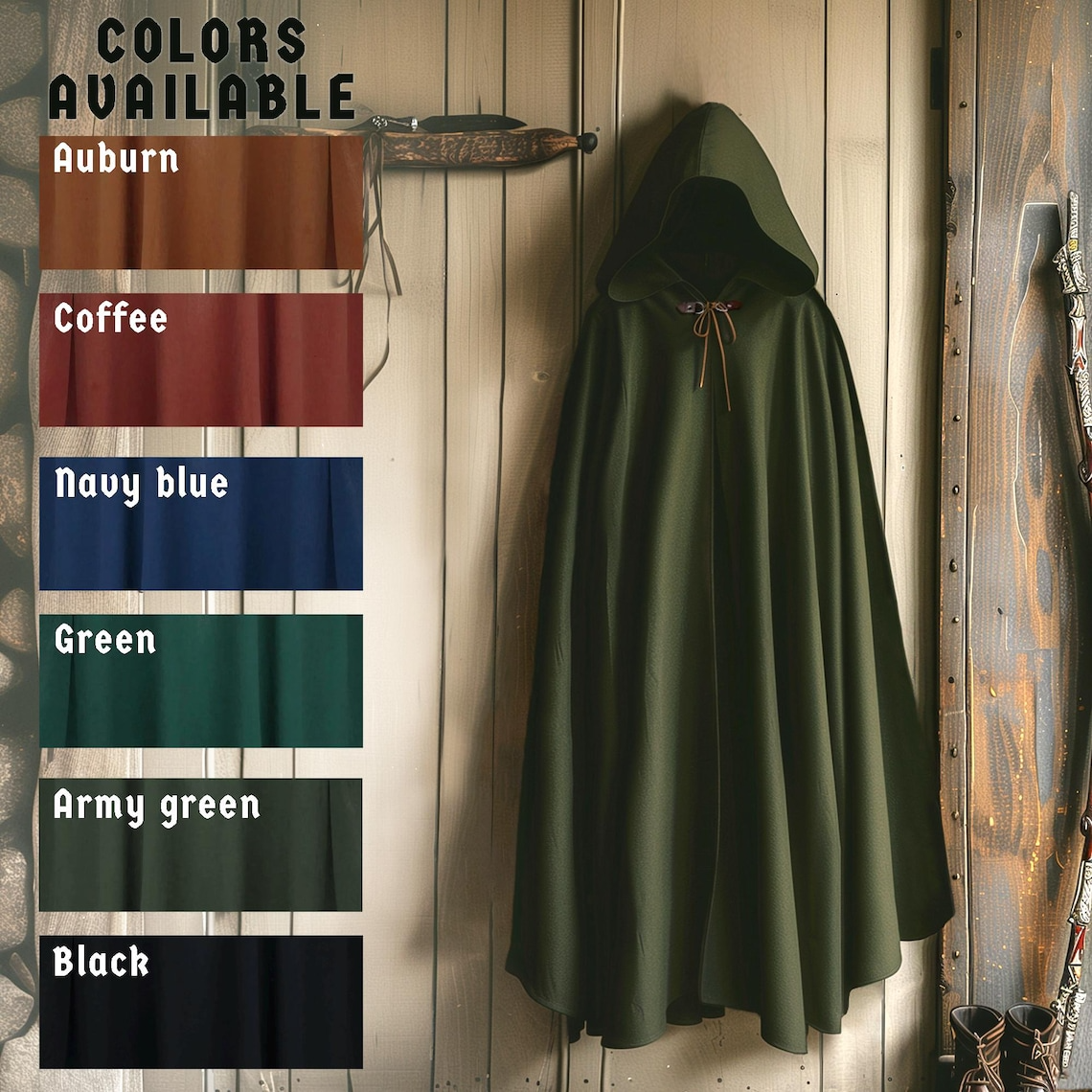Medieval Cloak, Ranger Cosplay Costume, LARP Accessories, Renaissance Cloak with Hood, Halloween Elven Outfit