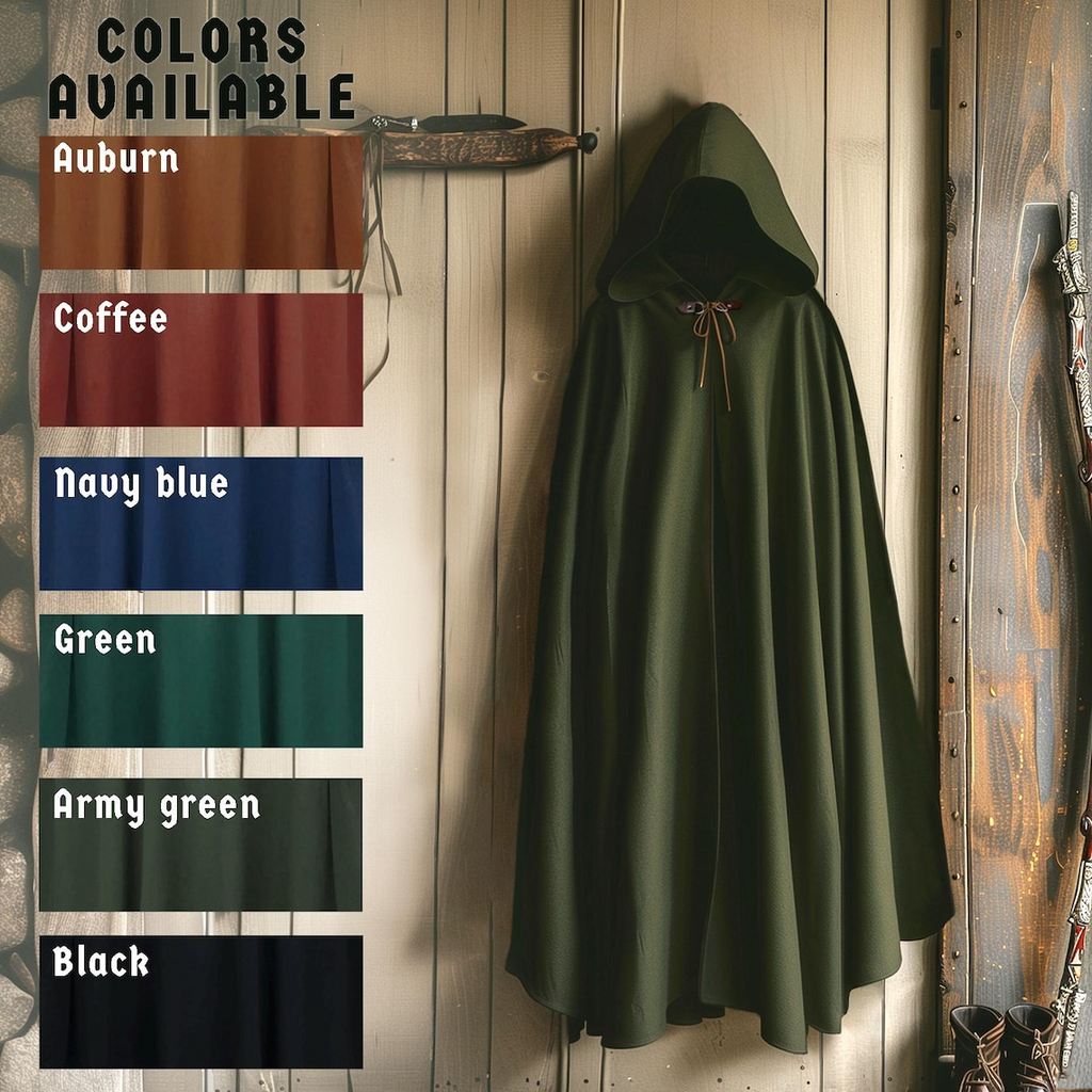 Medieval Cloak, Ranger Cosplay Costume, LARP Accessories, Renaissance Cloak with Hood, Halloween Elven Outfit