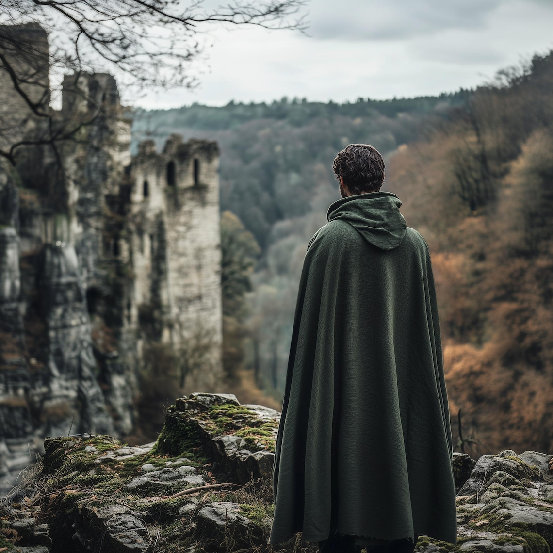 Medieval Cloak, Ranger Cosplay Costume, LARP Accessories, Renaissance Cloak with Hood, Halloween Elven Outfit