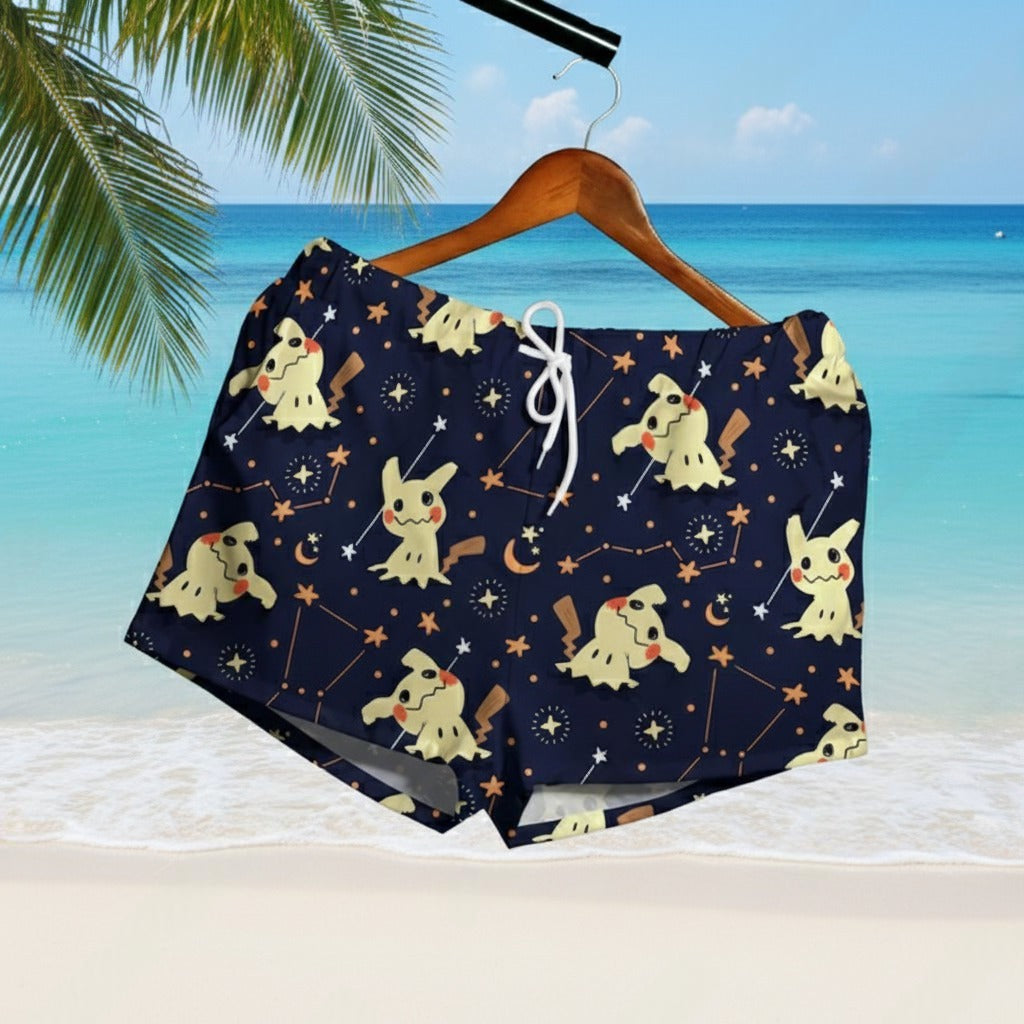 Mimikyu Hawaiian Shirt - Tropical Button-Up Shirt, Summer Beach Shorts