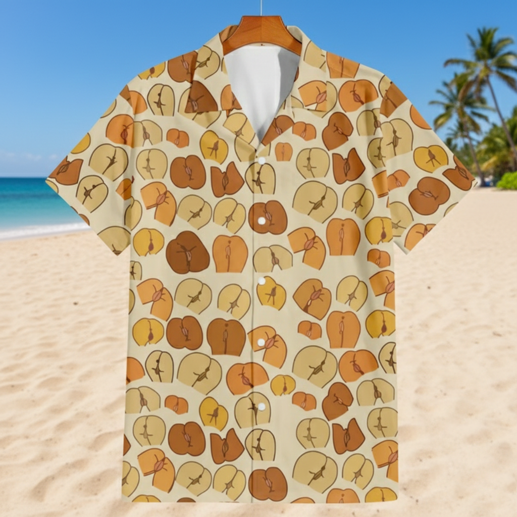 Peach Hawaiian Shirt – Tropical Fruit Aloha Button Up Summer Shirt