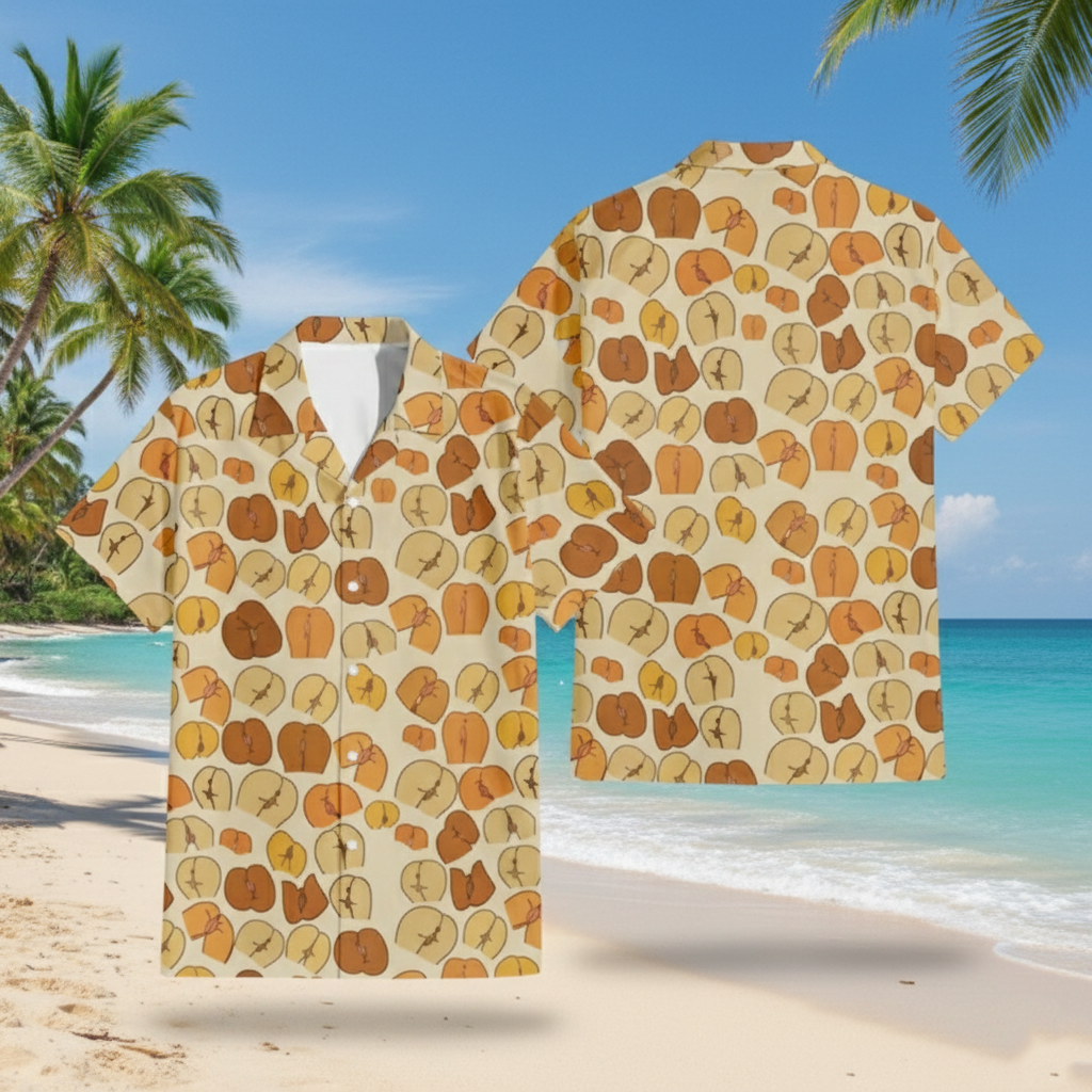 Peach Hawaiian Shirt – Tropical Fruit Aloha Button Up Summer Shirt