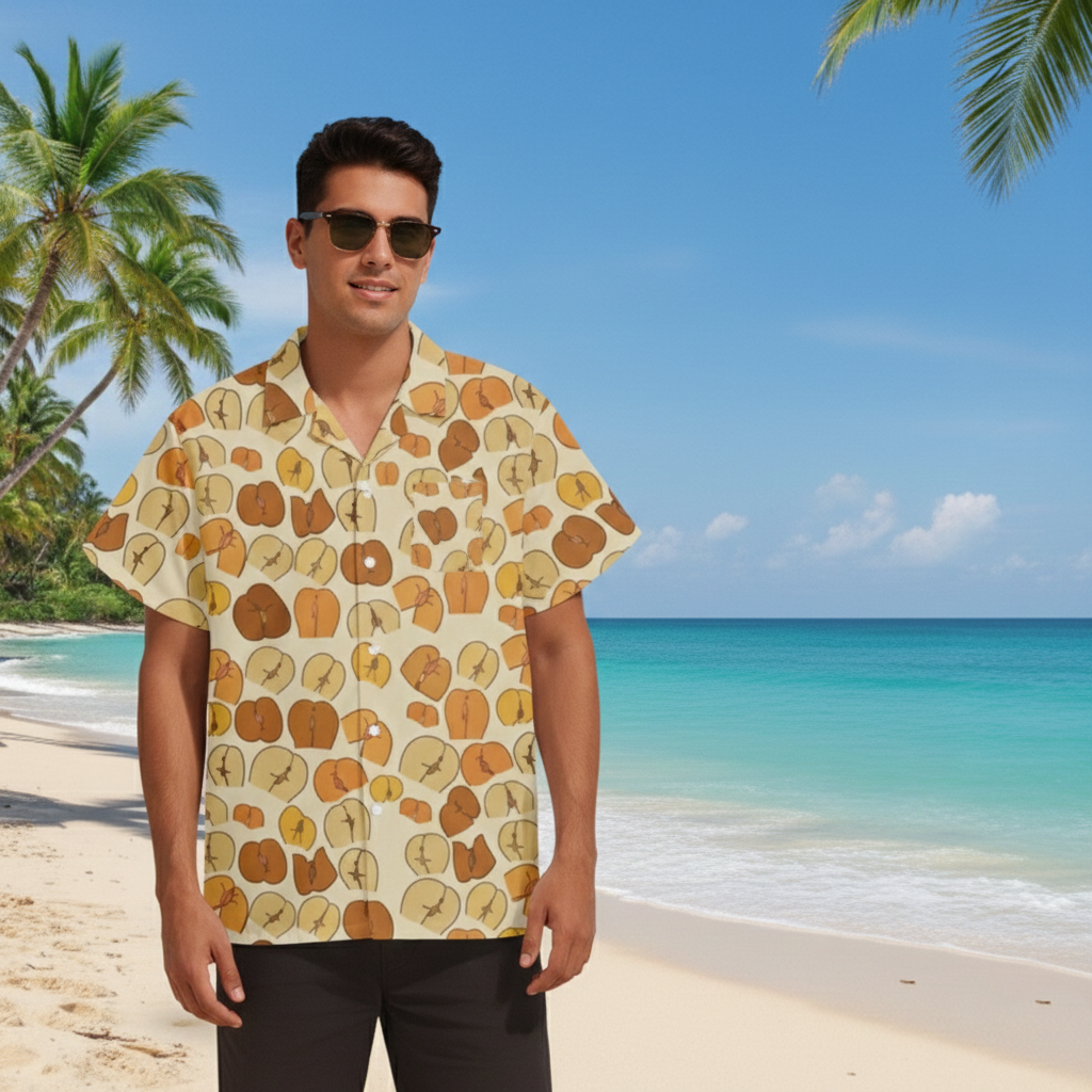 Peach Hawaiian Shirt – Tropical Fruit Aloha Button Up Summer Shirt