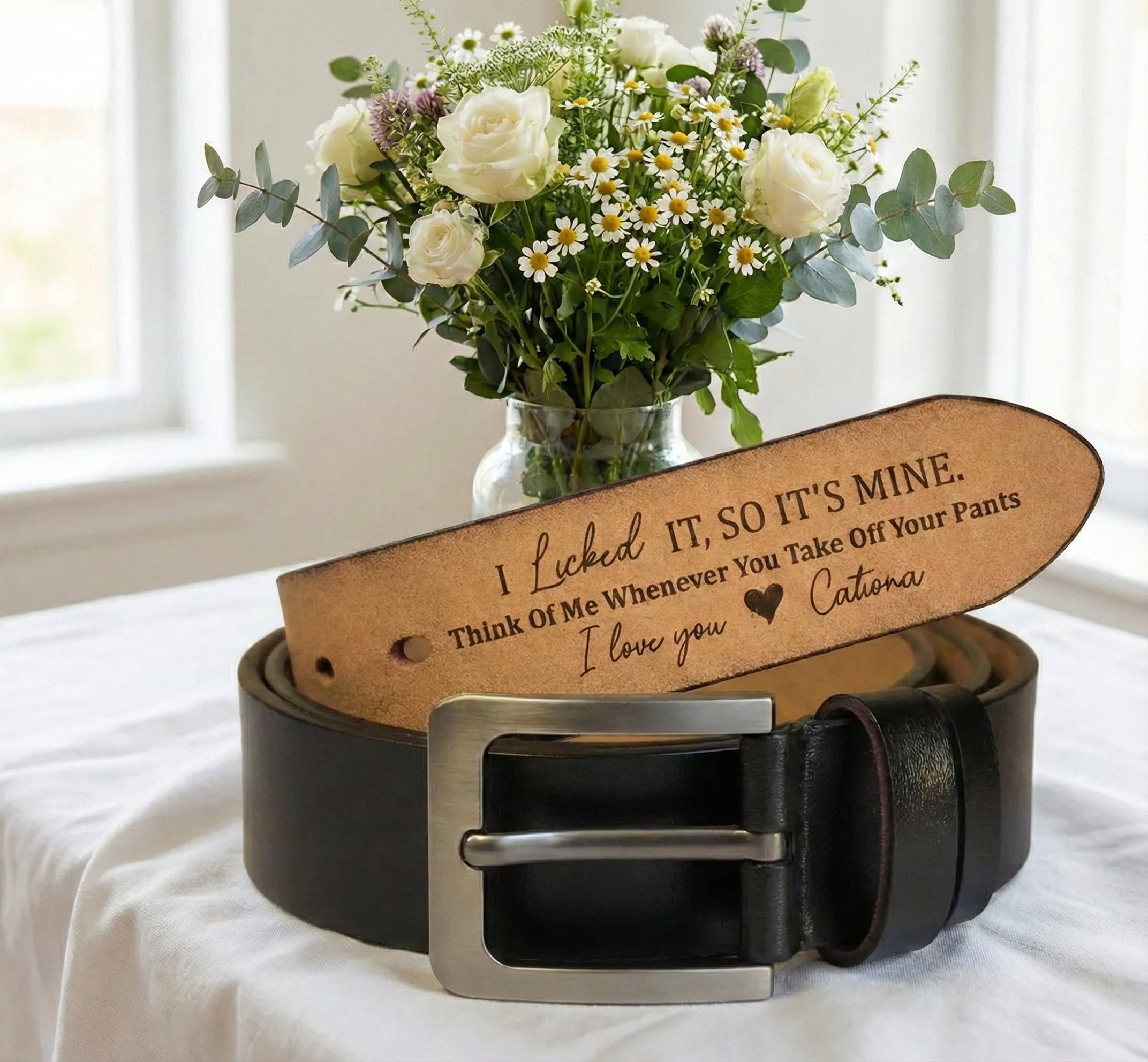 Personalized Engraved Leather Belt, I Licked It, So It's Mine, Funny Handmade Belt Gift For Boyfriend, Husband, Custom Handmade Belt, Valentine Gift