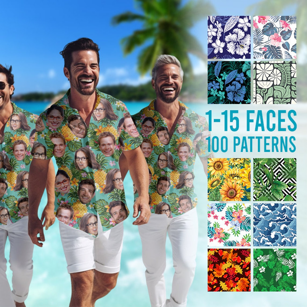 Personalized Hawaiian Shirt with Face & Name – Custom Photo Aloha Shirt, Family Matching