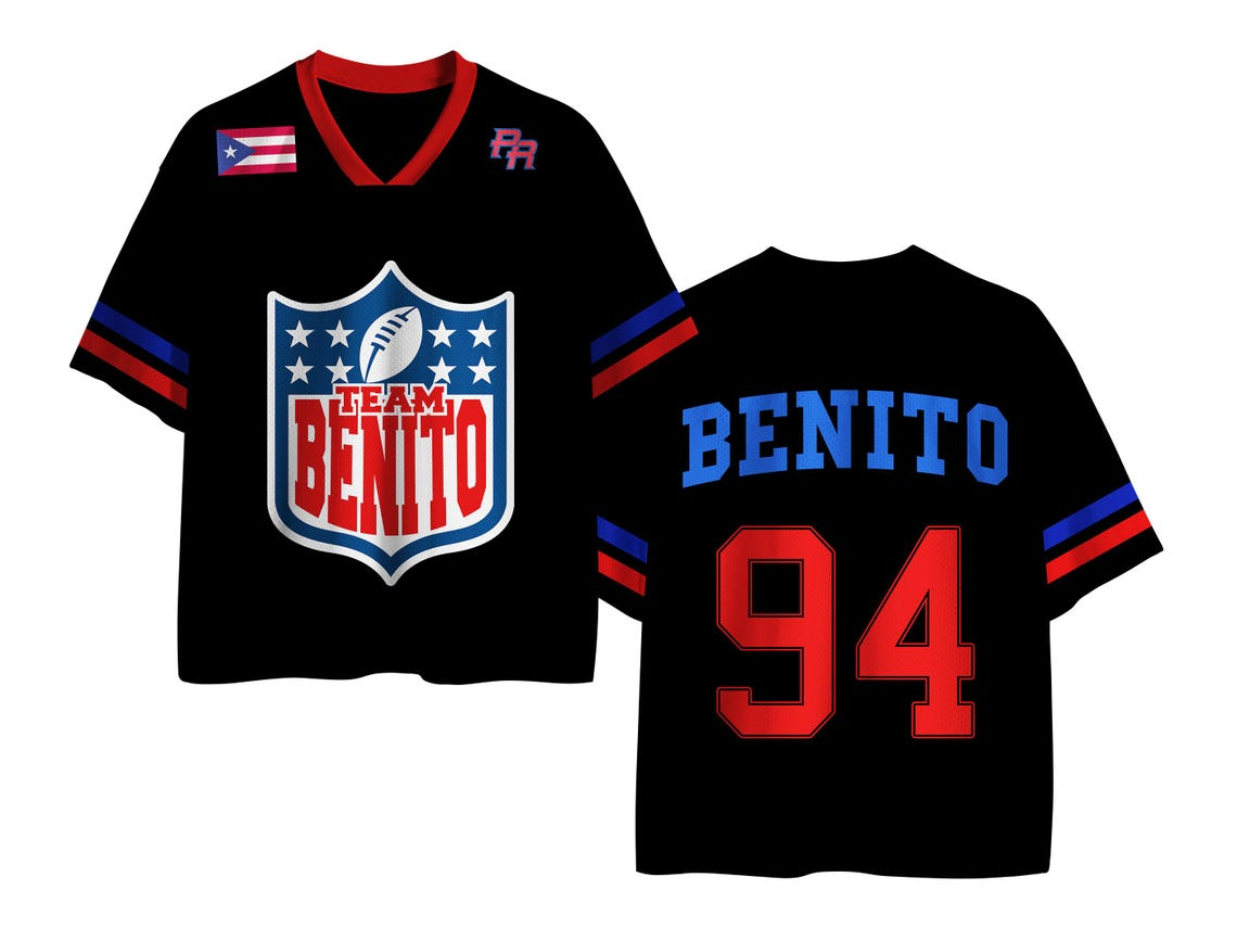 Puerto Rico Team Benito 94 Mesh Football Jersey – Benito Bowl LX Fan Shirt, Sports Apparel & Gift