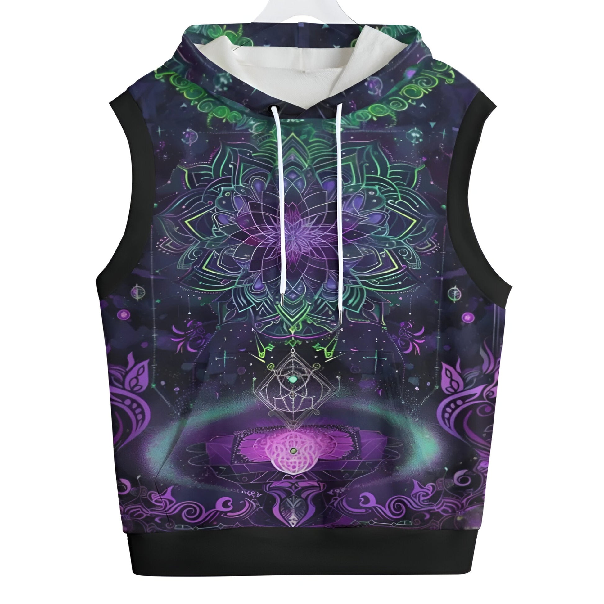 Mystic Aesthetic Sleeveless Pullover Hoodie, Mystic Mandala Hoodie, Cosmic Tarot Hoodie, Sacred Geometry Hoodie, Trippy Psychedelic Hoodie, Spiritual Festival Wear