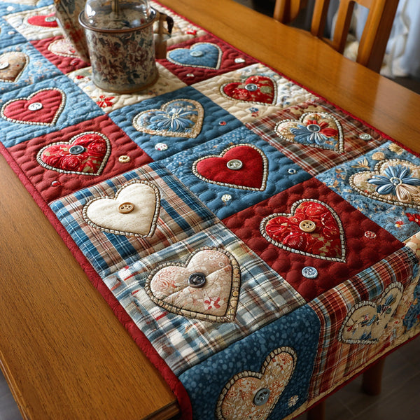 Pure Hearts Quilted Table Runner BTO2001063, Valentine’s Day Table Runner with Heart Pattern