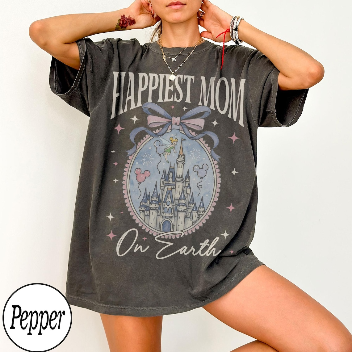 Happiest Mom on Earth Shirt, Retro Castle Mom Tee, Coquette Bow Mom Shirt, Magical Theme Park Mom Shirt
