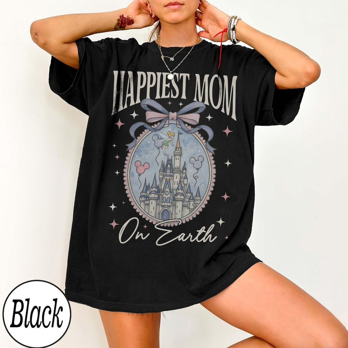 Happiest Mom on Earth Shirt, Retro Castle Mom Tee, Coquette Bow Mom Shirt, Magical Theme Park Mom Shirt