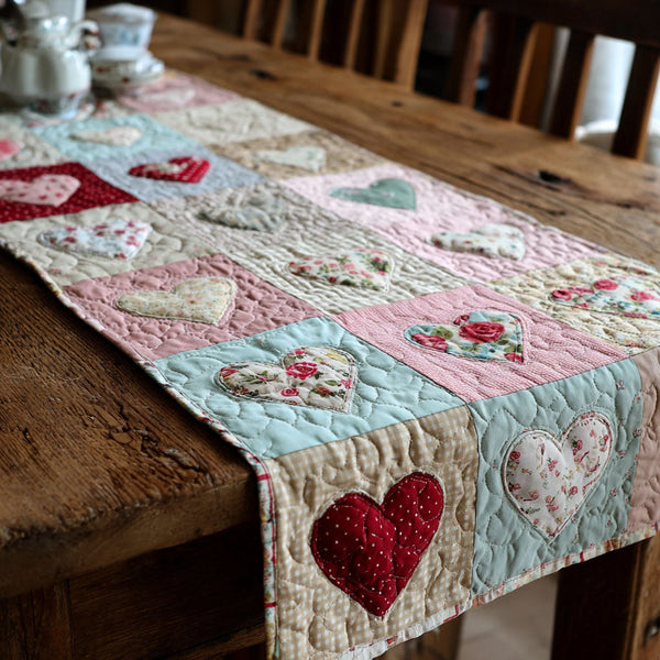 Rustic Heart Trail Quilted Table Runner BTO2001057, Valentine’s Day Table Runner with Heart Pattern