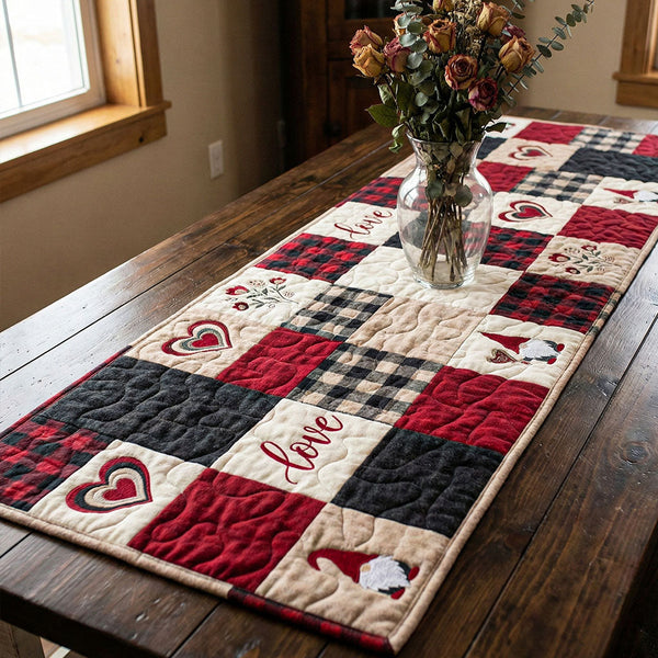 Rustic Romance Quilted Table Runner BTO2001071, Valentine’s Day Table Runner with Heart Pattern