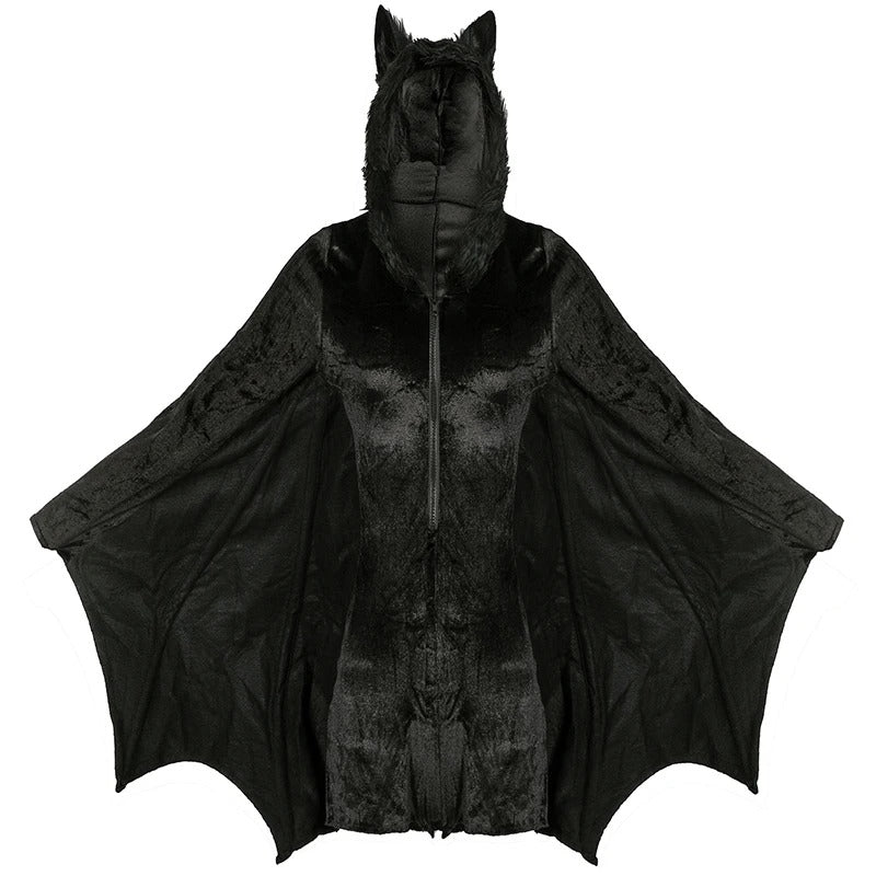 Halloween Costumes For Woman, Women Bat Vampire Halloween Costume, Flannel Jumpsuit with Wings, Front Zip Cosplay Outfit, Funny Animal Pajama Party Romper