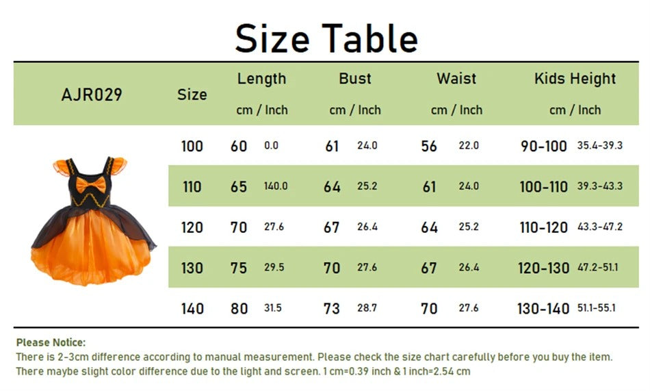 Halloween Costumes For Kids, Girls Pumpkin Halloween Costume, Cute Witch Princess Dress for Kids, Fluffy Orange Cosplay Gown