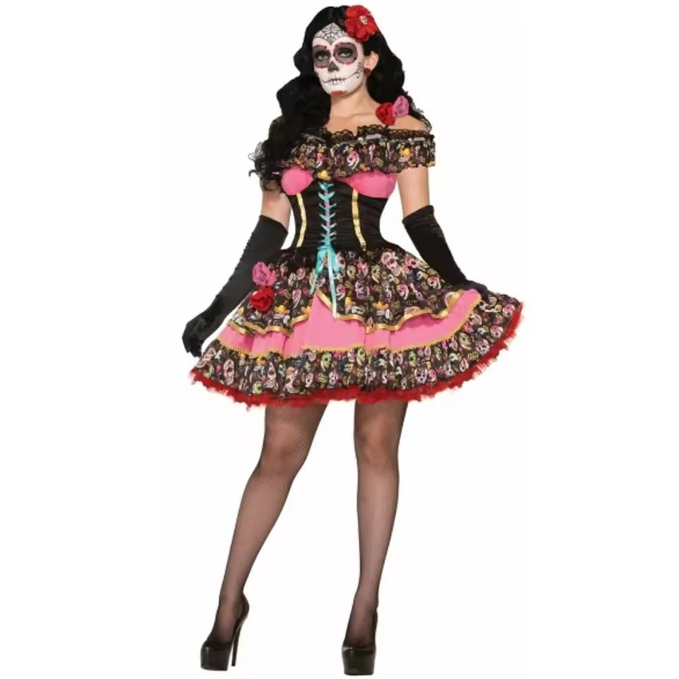 Halloween Costumes for Women, Skull Flower Fairy Dress, Ghost Bride Gown, Day of the Dead Outfit, Vampire Zombie Cosplay Dress