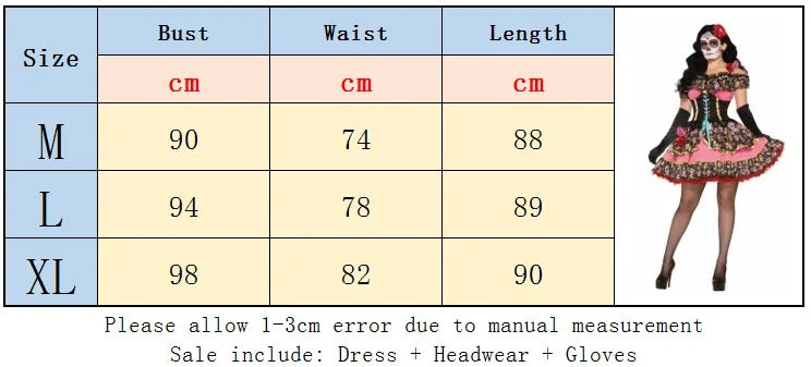 Halloween Costumes for Women, Skull Flower Fairy Dress, Ghost Bride Gown, Day of the Dead Outfit, Vampire Zombie Cosplay Dress