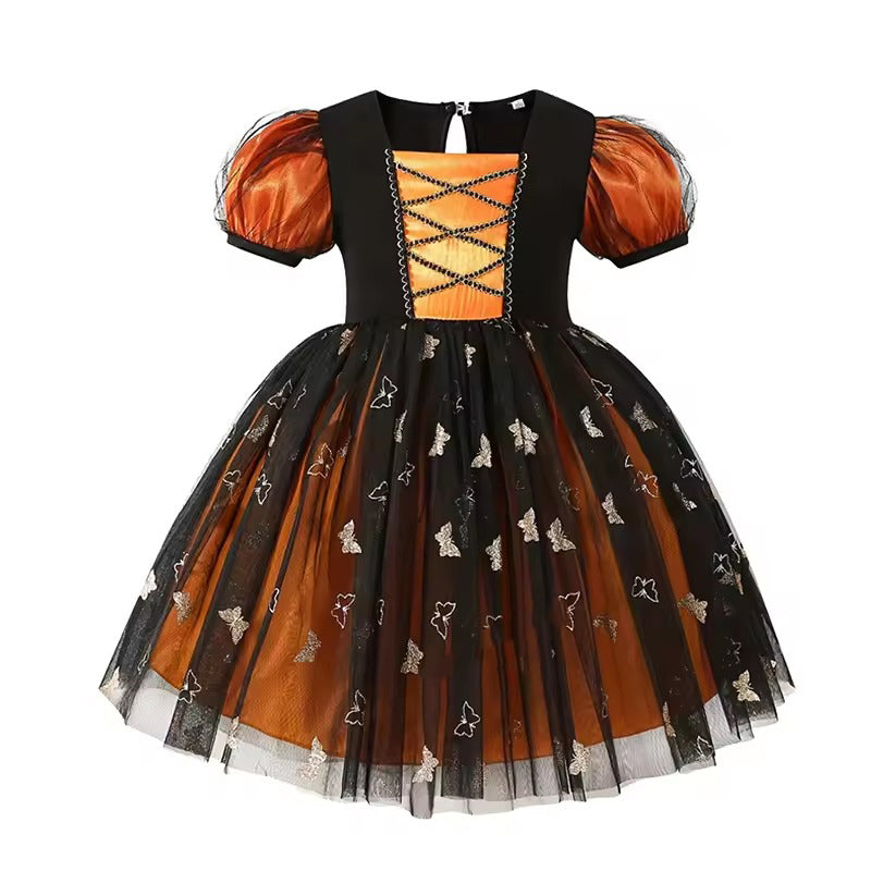 Kids Witch Halloween Costumes Dress, Toddler Girls Pumpkin Witch Outfit, Orange Black Tutu Dress for Halloween Party Cosplay, Halloween Costumes For Kids