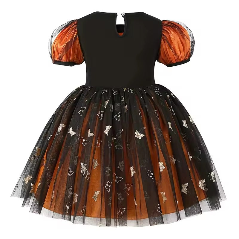 Kids Witch Halloween Costumes Dress, Toddler Girls Pumpkin Witch Outfit, Orange Black Tutu Dress for Halloween Party Cosplay, Halloween Costumes For Kids