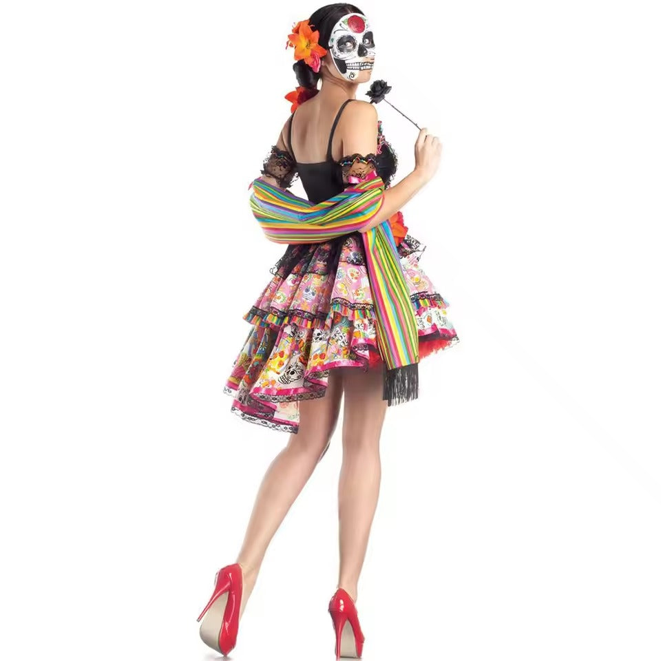 Halloween Costumes for Women, Skull Flower Fairy Dress, Ghost Bride Gown, Day of the Dead Outfit, Vampire Zombie Cosplay Dress