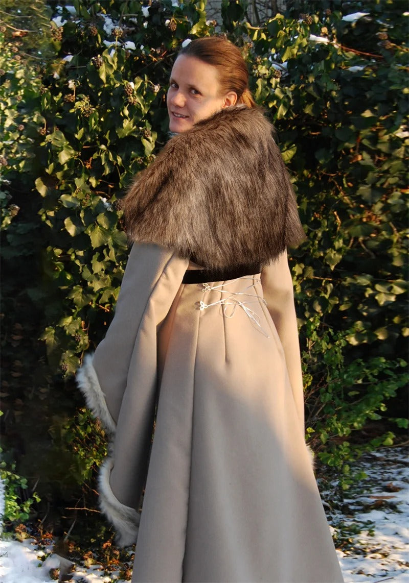 Fur Wrap Drape Shawl Barbarian, WENAM Medieval Viking, Shoulder Cowl Mantle with Chest Belt Fur Capelet for Viking