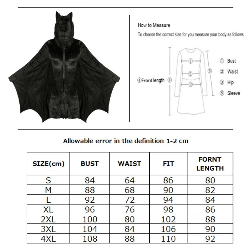 Halloween Costumes For Woman, Women Bat Vampire Halloween Costume, Flannel Jumpsuit with Wings, Front Zip Cosplay Outfit, Funny Animal Pajama Party Romper