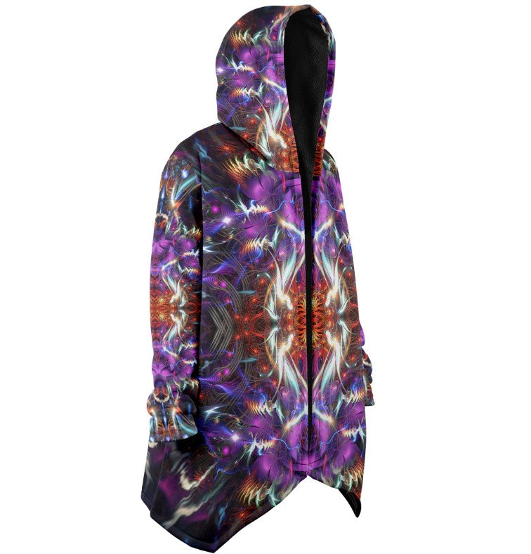 Fractal Vortex Mandala HOODED CLOAK, Psychedelic Festival Hoodie, Vibrant Rave Jacket, Trippy Festival Coat, Wizard Robe, Burning Man