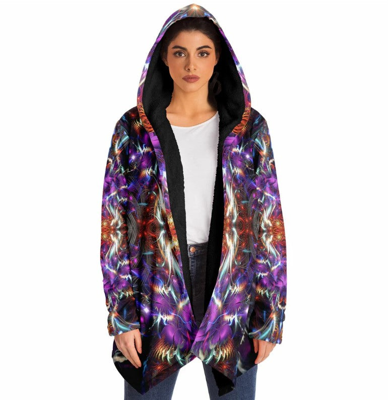 Fractal Vortex Mandala HOODED CLOAK, Psychedelic Festival Hoodie, Vibrant Rave Jacket, Trippy Festival Coat, Wizard Robe, Burning Man