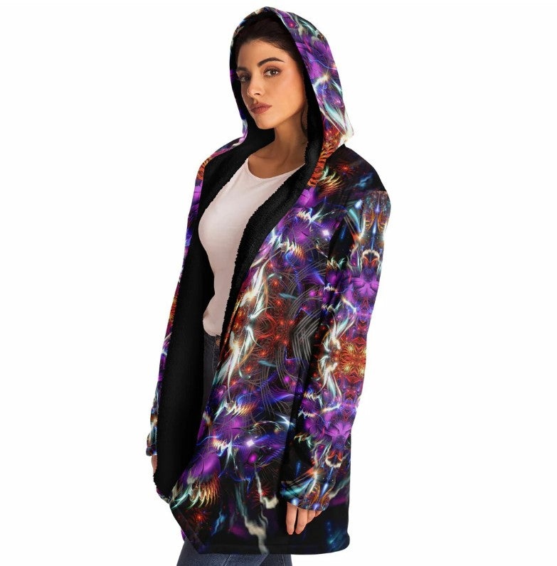 Fractal Vortex Mandala HOODED CLOAK, Psychedelic Festival Hoodie, Vibrant Rave Jacket, Trippy Festival Coat, Wizard Robe, Burning Man