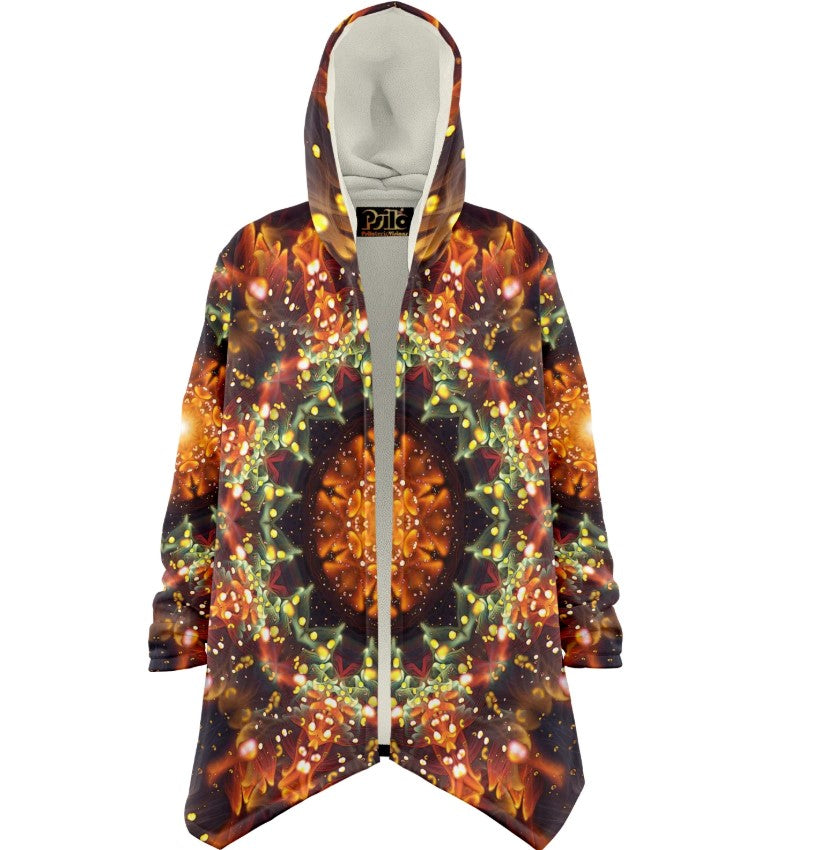 Trippy Fractal Mandala HOODED CLOAK, Psychedelic Festival Hoodie, Vibrant Rave Jacket, Colorful Festival Coat, Wizard Robe, Witch Cape