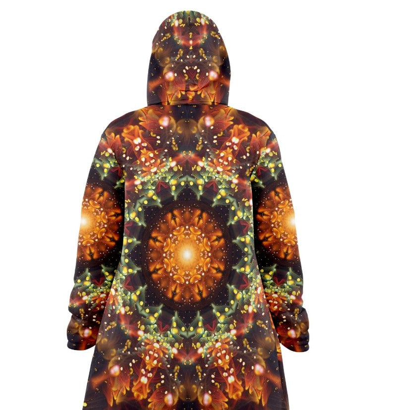 Trippy Fractal Mandala HOODED CLOAK, Psychedelic Festival Hoodie, Vibrant Rave Jacket, Colorful Festival Coat, Wizard Robe, Witch Cape