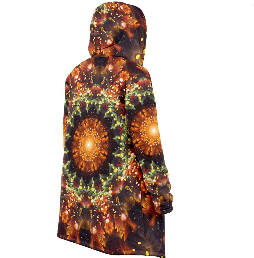 Trippy Fractal Mandala HOODED CLOAK, Psychedelic Festival Hoodie, Vibrant Rave Jacket, Colorful Festival Coat, Wizard Robe, Witch Cape