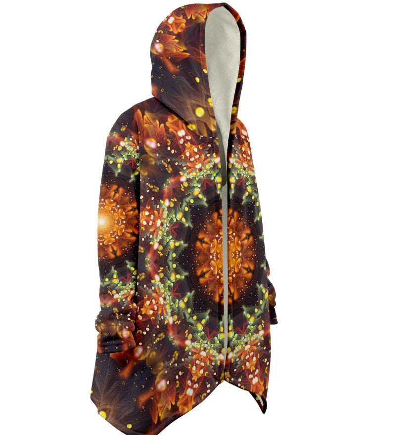 Trippy Fractal Mandala HOODED CLOAK, Psychedelic Festival Hoodie, Vibrant Rave Jacket, Colorful Festival Coat, Wizard Robe, Witch Cape