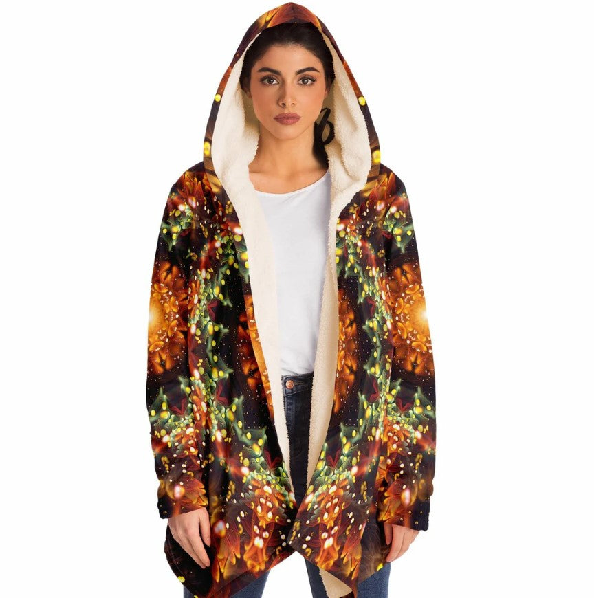 Trippy Fractal Mandala HOODED CLOAK, Psychedelic Festival Hoodie, Vibrant Rave Jacket, Colorful Festival Coat, Wizard Robe, Witch Cape