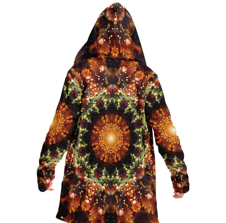 Trippy Fractal Mandala HOODED CLOAK, Psychedelic Festival Hoodie, Vibrant Rave Jacket, Colorful Festival Coat, Wizard Robe, Witch Cape