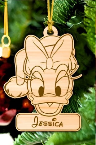 Personalized Cartoon Character Christmas Ornament, Custom Name Wooden Holiday Decoration, Festive Tree Gift