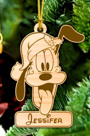 Personalized Cartoon Character Christmas Ornament, Custom Name Wooden Holiday Decoration, Festive Tree Gift