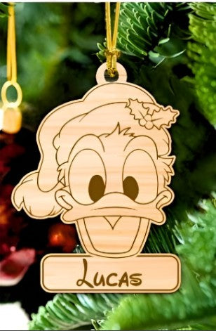 Personalized Cartoon Character Christmas Ornament, Custom Name Wooden Holiday Decoration, Festive Tree Gift