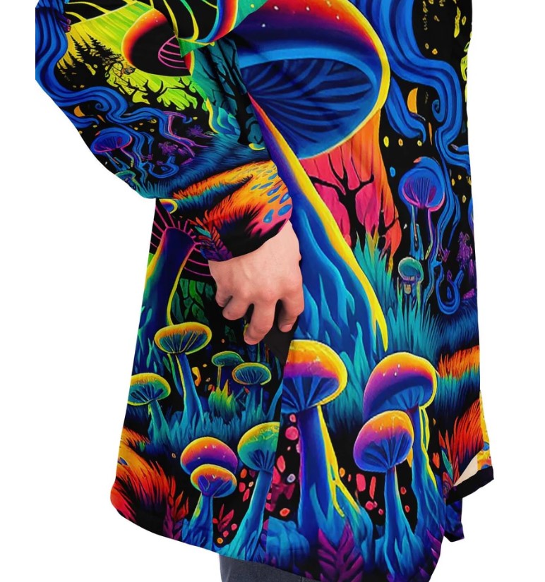 Mushroom Land Festival Cloak | Hooded Cloak - Rave Cloak - Festival Jacket - Micro-Fleece Cloak - Mushroom Cloak