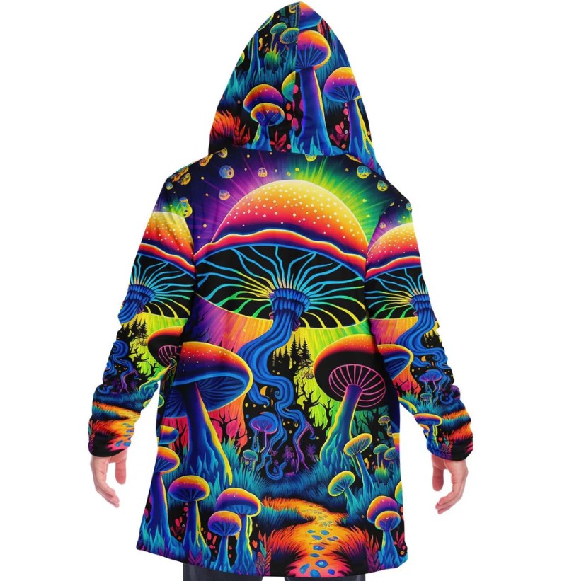 Mushroom Land Festival Cloak | Hooded Cloak - Rave Cloak - Festival Jacket - Micro-Fleece Cloak - Mushroom Cloak
