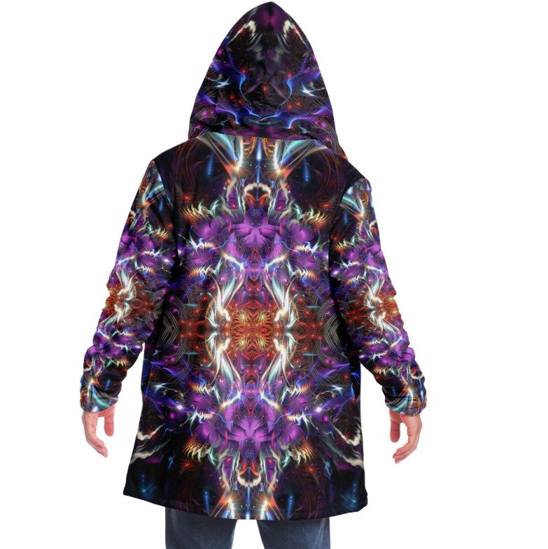 Fractal Vortex Mandala HOODED CLOAK, Psychedelic Festival Hoodie, Vibrant Rave Jacket, Trippy Festival Coat, Wizard Robe, Burning Man