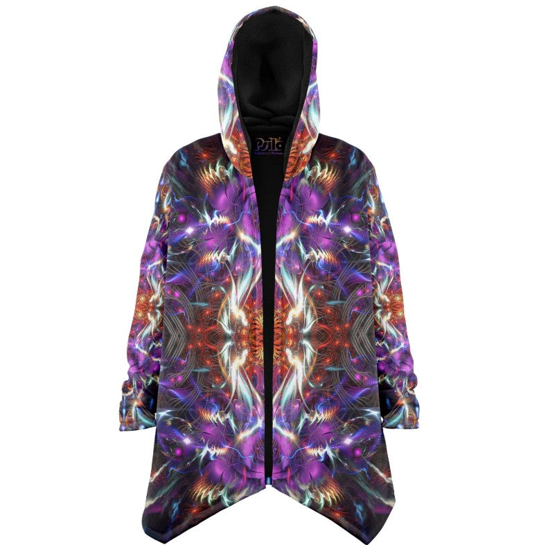 Fractal Vortex Mandala HOODED CLOAK, Psychedelic Festival Hoodie, Vibrant Rave Jacket, Trippy Festival Coat, Wizard Robe, Burning Man