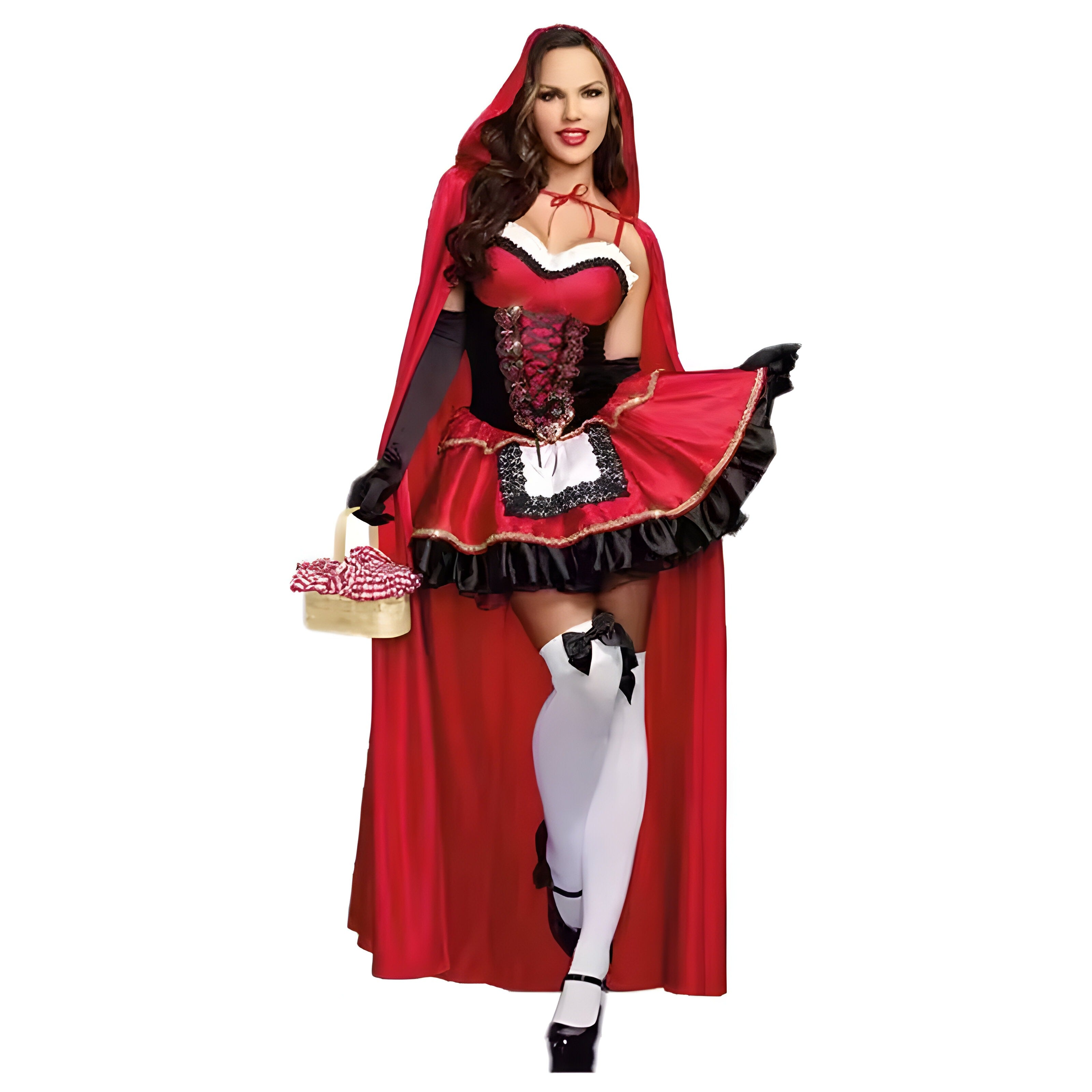 Halloween Costumes, Little Red Riding Hood Costume for Women, Adult Fairy Tale Cosplay Dress and Cloak Set, Halloween Carnival Party Outfit
