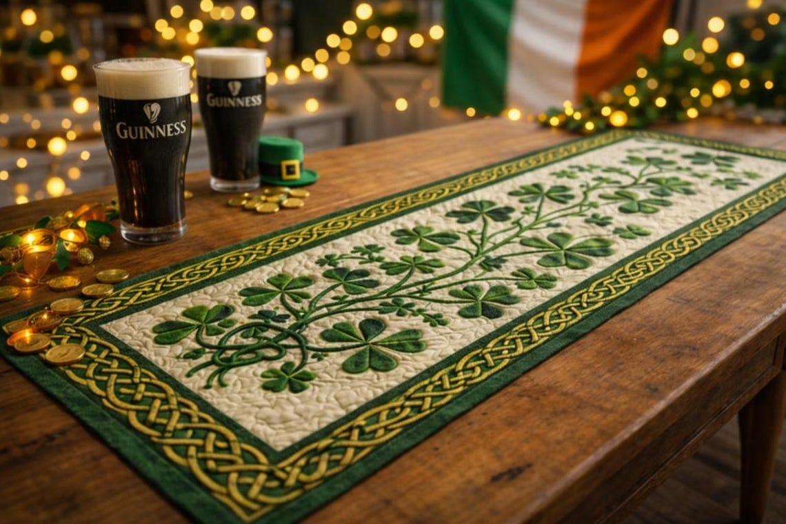 St. Patrick’s Day Shamrock Table Runner - Irish Clover Green Home Decor Accent