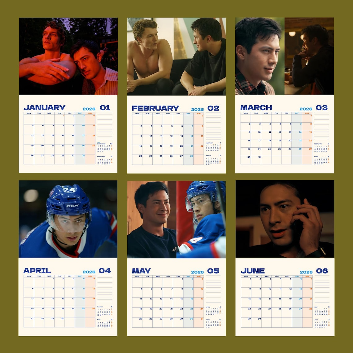 Shane Hollander Heated Rivalry 2026 Calendar – LGBTQ+ Romance Art Calendar, Hudson Williams Inspired Couple Gift